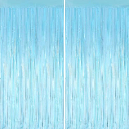 Valentines 2 Pack 3.3 * 8.3 ft Foil Curtain Metallic Tinsel Fringe Curtains Photo Booth Props Backdrop for Birthday Wedding Engagement Baby Christmas Holiday Celebration Party,Macaron Light Blue - color: Macaron Light Blue, size: 2 Pack