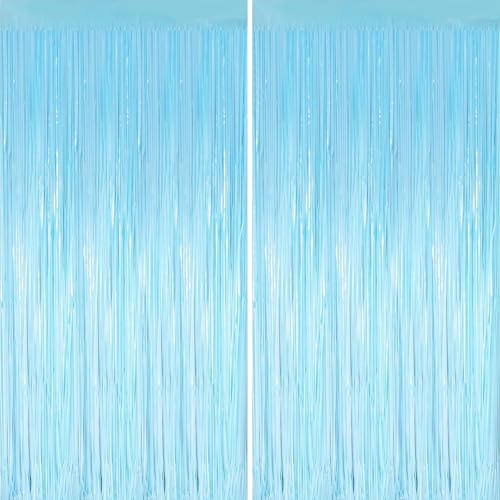 Valentines 2 Pack 3.3 * 8.3 ft Foil Curtain Metallic Tinsel Fringe Curtains Photo Booth Props Backdrop for Birthday Wedding Engagement Baby Christmas Holiday Celebration Party,Macaron Light Blue - color: Macaron Light Blue, size: 2 Pack