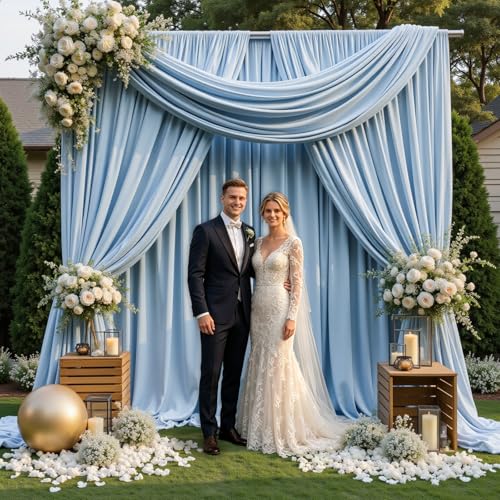 Gallety Baby Blue Backdrop Curtain for Wedding, Polyester Photography Backdrops Curtains - 20FT x 10FT Photobooth Backdrop Curtains for Celebration,Birthday, Formal Dinners,Graduation Decorations - color: Baby Blue, size: W5' x H10'(4 panels)