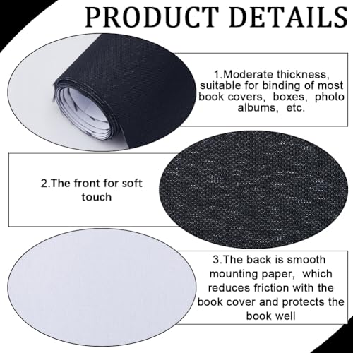 CRASPIRE 51 x 11.8inch Linen Book Cloth for Book Binding Fabric Surface Paper Backed Bookcover Books Album Scrapbooking Archival DIY Covering Protector Bookcloth Bookbinding Supplies Black - color: Black