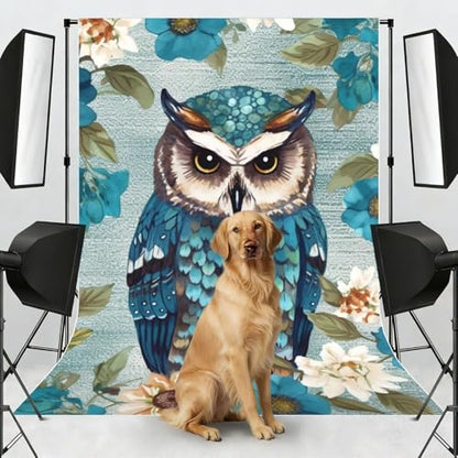 Owl Spring Flowers Turquoise Backdrop Background for Photography 5x7ft Photobooth Professional Photo Backdrop Curtains Video Photography Studio Photo Backgrounds Banner Booth Background Screen Parties - color: Owl Spring Flowers Turquoise