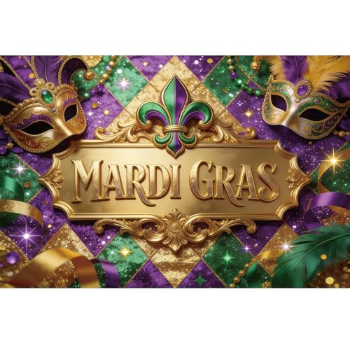 YongFoto Mardi Gras Backdrop 9x6ft Dance Mask Gold Purple Glitter Luxury Classic Photography Background Carnival Prom Masquerade Party Banner Birthday Wedding Decor Portraits Photoshoot Booth Props - color: Style 1, size: 9ftx6ft