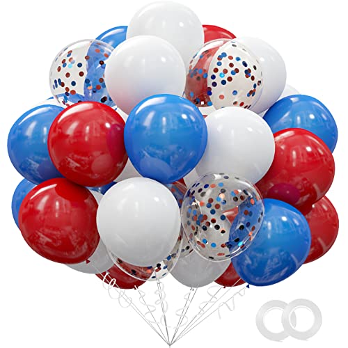 62Pcs Red White and Blue Balloons Kit - 12 Inches Red White Blue Confetti Party Balloons for 4th of July Independence Memorial Day Patriotic Party Decorations - color: Red Blue