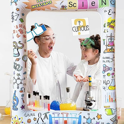 Science Pary Inflatable Photo Booth Selfie Frame & Props Set Giant Science Lab Party Selfie Photo Booth Picture Frame Photo Props Blow Up Photo Frame for Birthday Party Decorations
