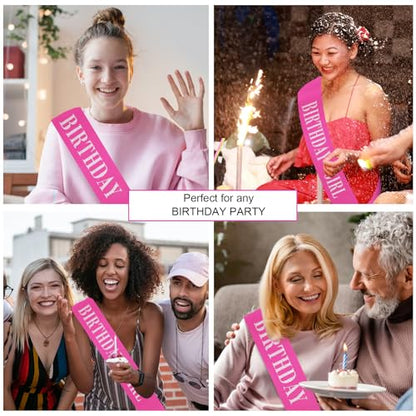 CIEHER 67" L x 3.6" W Birthday Sash - Rose Pink Girl , Queen , Gifts and Decorations - color: Rose Pink
