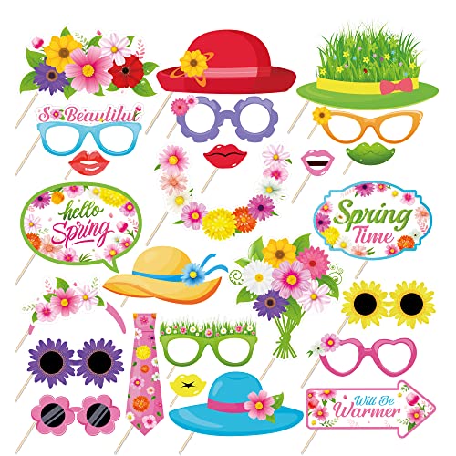 25pcs Spring Theme Photo Booth Props Spring Patterns Party Decorations Party Favor for Spring Sunflowers Party Essentials
