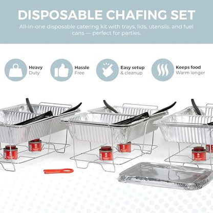 Large Full Size 33-Pcs Disposable Chaffing Buffet with-Covers, Utensils, Fuel Cans – Premium Chafing Dish Set for Events, Parties, Catering - size: Complete Kit (with Racks)