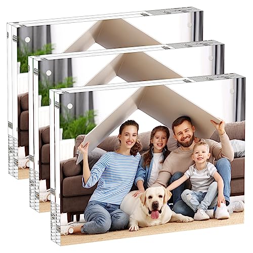 AITEE 8x10 Acrylic Picture Frames 3 Pack, 20% Thicker Block, Clear Picture Frames Freestanding Double Sided Magnetic Acrylic Lucite Frameless Transparent Square Frame Gift for Desktop Display - size: 8x10