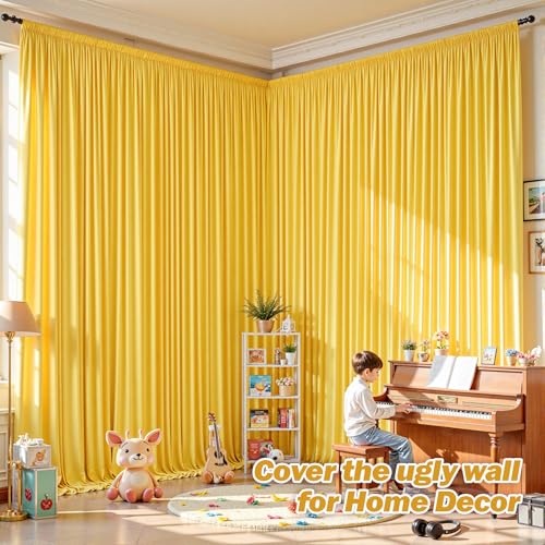 8ftx10ft Wrinkle Free Yellow Backdrop Curtain - 10 Feet Photography Backdrop Drapes, Silky Polyester Back Drop Cloth for Wedding Baby Shower Balloon Arch Background - color: Yellow, size: 8FTx10FT (W4'xH10', 2 Panels)