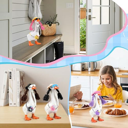 5 Sets Desk Goose Outfits Mini Hats with Braid Wig Glasses Camera Desk Goose Decor Thanksgiving Christmas Hat Accessory Headwear for 7 Inch Statue Key Holder