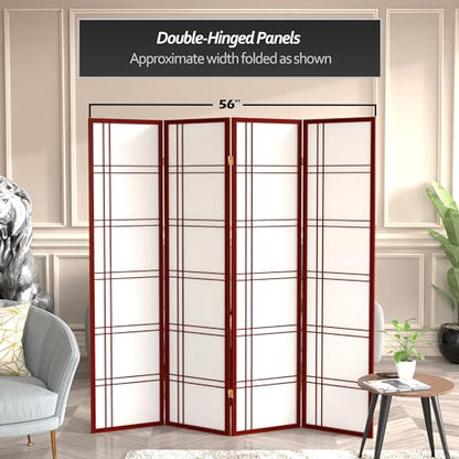 Red Lantern 6 ft. Tall Double Cross Shoji Screen - Rosewood - 4 Panels - color: Rosewood, size: 4 Panel