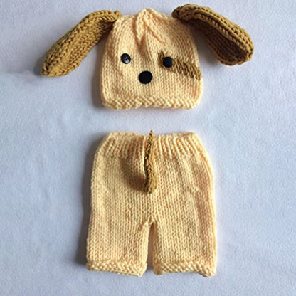 Newborn Baby Photo Shoot Props Girl Boy Crochet Knit Hat Costume Stripe Hat Pants Overalls Photography Props - color: Light Yellow