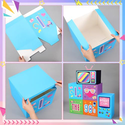 Amyhill 6 Pcs Large 90s Party Decorations Hip Hop Favor Set Paper Party Boxes Novelty Disco Theme Decoration for Retro 1980s 1990s Theme Birthday Neon Disco Music Supplies - style: 90s