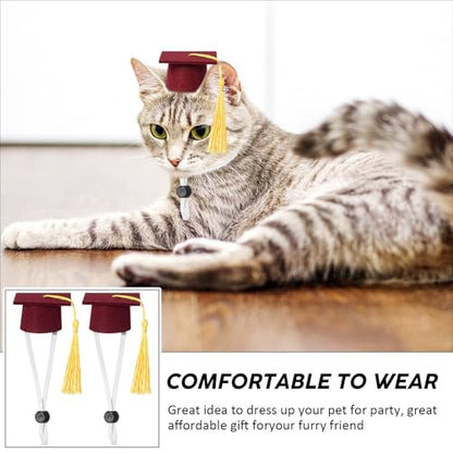 Eccliy 2 Pcs Pet Graduation Caps Mini Bachelor Hats with Tassel for Small Animal Guinea Pigs Hedgehog Bird Turtles Hamster Photo Props Graduation Festival Holiday Party Accessory(Wine Red Gold) - color: Wine Red Gold
