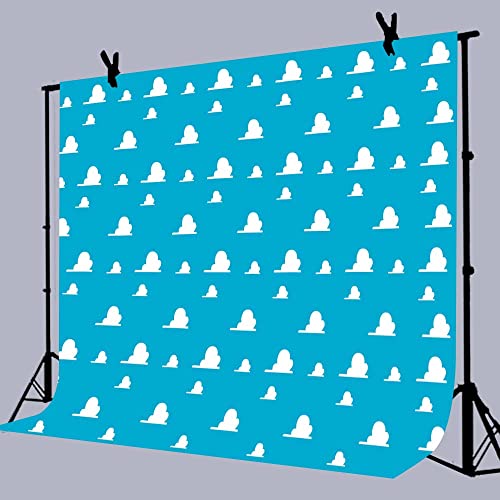 7X5FT Blue Toy Backdrops for Photography White Clouds Wall Paper Photo Backgrounds for Children Kids Birthday Themed Party Photo Booth Props RBJMYLU57 - size: polyester microfiber fabric-7x5ft