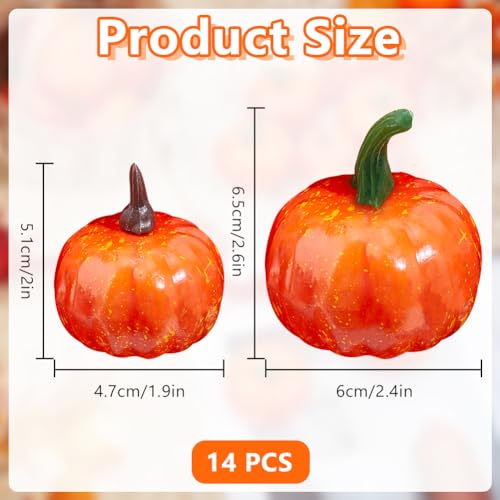 14pcs Mini Artificial Pumpkins Faux Fall Harvest Realistic Kitchen Pumpkins Lifelike Simulation Home Decor for Table Cabinet Halloween Thanksgiving Party Fruits Photography Prop