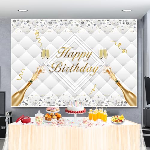 8x6ft Happy Birthday Backdrop Luxury Diamonds Headboard Texture Photography Background for Birthday Adult Champagne Party Decorations Photo Booth Props - size: 8x6ft