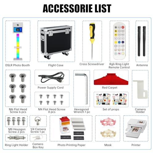 DSLR Photo Booth Built-in Mini PC and Flight Case Mirror Photo Booth with 15.6" Touch Screen RGB Lights App Control for Parties Weddings Event Rentals (White+Printer) - color: White+printer