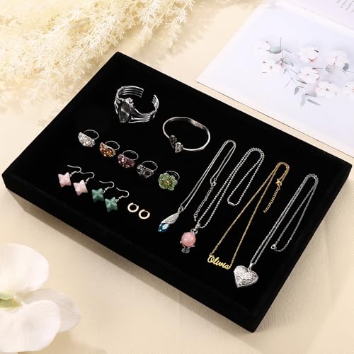 9" x 5.7" Velvet Jewelry Tray Jewelry Display Tray, Stackable Empty Plate Trays for Earrings Necklaces Bracelet Rings Display Showcase - Black - color: Black, size: Flat Tray 9"x5.7"