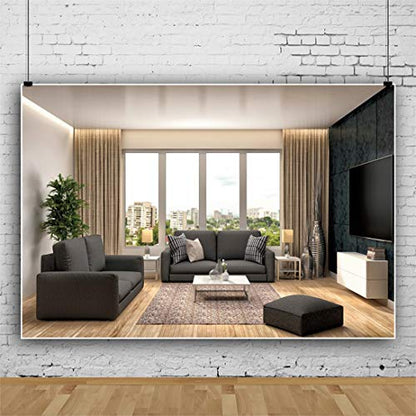 Yeele 7x5ft Living Room Backdrop Modern Sofa Carpet Crystal Chandelier Window Office Zoom Meeting Photography Background Video Conferencing New Lifestyle Photo Studio Props