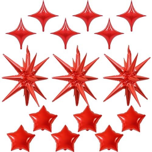 Red Star Balloons, 22in Large Star Balloons Foil 10in 4-Pointed & Red Pentagram Balloon for Valentine's Day Anniversary Wedding Bridal Shower Graduation Birthday Party Decorations - color: Red