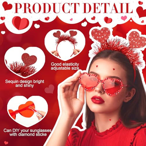 Janinka Valentines Day Heart Headband Sunglasses Set Valentines Photo Prop Galentines Party Favor Accessories for Women - style: Red Heart
