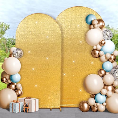 PartyDelight Arch Backdrop Cover 7.2FT/6.6FT Sparkly Set of 2 Gold Sequin Wedding Back Drop Fitted Arch Stand for Birthday Party Decoration - color: Gold, size: 7.2FT/6.6FT