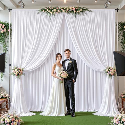 8ftx10ft Wrinkle Free White Backdrop Curtain - 10 Feet Photography Backdrop Drapes, Silky Polyester Back Drop Cloth for Wedding Baby Shower Balloon Arch Background - color: White, size: 8FTx10FT (W4'xH10', 2 Panels)