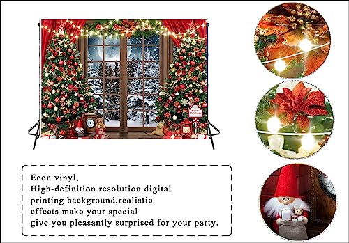 7x5ft Winter Christmas Photography Backdrop Xmas Rustic Wooden Window Full Moon Night Background Baby Kids Party Decorations Portrait Cake Table Banner Photo Studio Props - size: 7x5ft