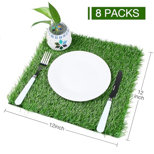 XLX TURF 8 Pack Artificial Grass Square Mats, 12"x12" Fake Grass Placemats to Match Table Runner for Golf Football Summer Party Table Centerpiece, Turf Patch for Crafts - size: 12 x 12 Inches / 8PC