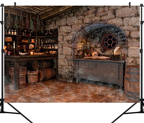 Halloween Magic Photography Backdrop Witch's Kitchen Themed Spooky Retro Party Background Mid Century Vintage Decorations Portrait Banner Photo Booth Studio Props 7X5FT CEM229B - size: 7x5ft