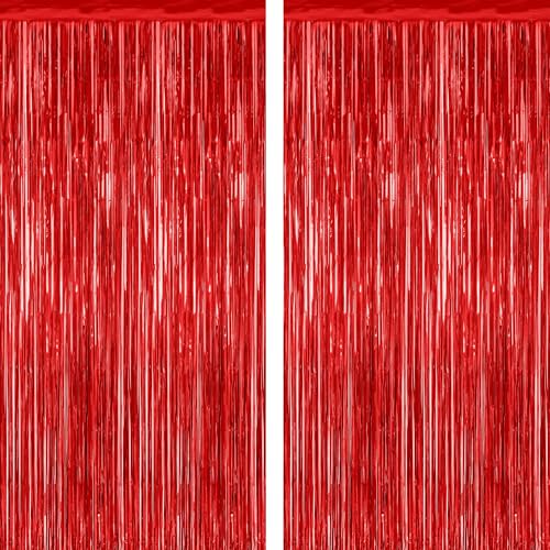 2 Pack Red Tinsel Backdrop, 3.28 FT x 7.05 FT Fringe Curtains, Red Foil Tinsel Party Streamer Backdrop Curtains for Valentines Day, Wedding Photo Backdrop Party Decorations for Wedding Anniversaries - color: Red, size: 2 PCS