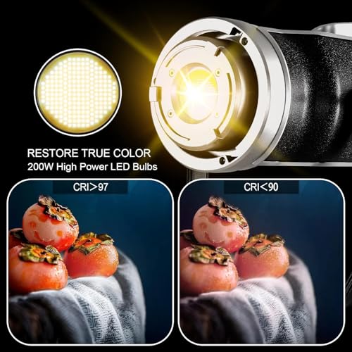 GVM 200W LED Video Light with Lantern Softbox, SD200D Photography Studio Lighting Kit with Bluetooth/DMX Control, 93000lux@0.5m 3200K-5600K Bi-Color Continuous Output Lighting for YouTube (SD200D) - size: Sd200d
