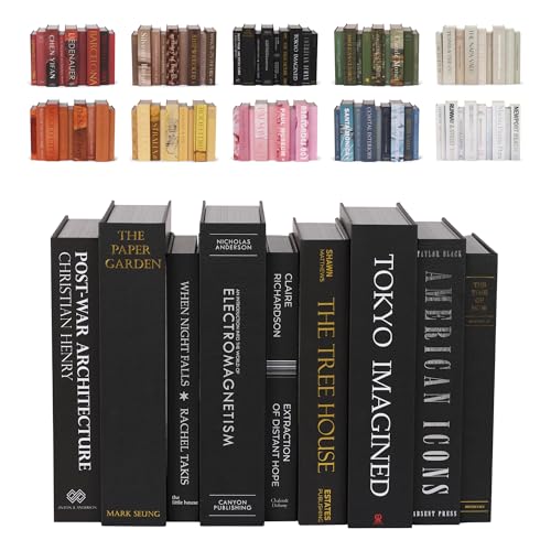 ORITZIO Oversized Set of 9 Faux Books with Hidden Storage (Black), Fashion Books, Coffee Table Accessory, Bookshelf Decor, Home Staging - color: Black