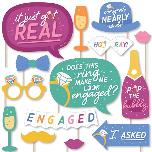 Big Dot of Happiness Engagement Photo Booth Props Kit - 20-Piece Props Set, Premium Party Photography Accessories, Celebration Decorations, DIY Assembly with Sticks and Adhesives - Colorful - color: Just Engaged - Colorful