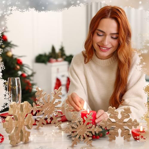 Huwena 6 Pcs Winter Tiered Tray Decor Snowflake Table Signs Hello Winter Wood Blocks Farmhouse Let It Snow Wood Decor for Table Shelf (Rustic Style) - style: Rustic Style