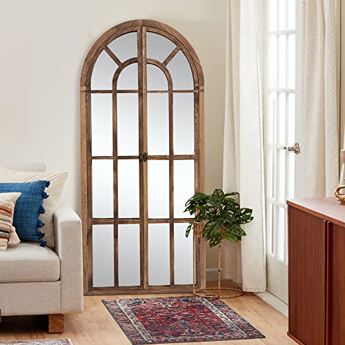 NeuType Arched Full Length Mirror Floor 71''x 32'' Standing Rustic Wood Frame Body Wall-Mounted Wall for Living Room Bathroom Bedroom,Charcoal Grilled (A-MR04034-Ele-NT-T1) - color: Charcoal Grilled (Wood Arched), size: 71"L x 32"W