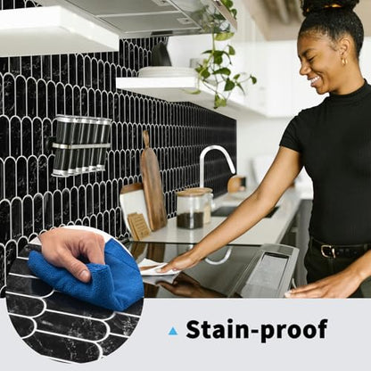 Art3d 10-Sheet Peel and Stick Kitchen Backsplash Tile, Vinyl Stick On Wall Tile Sticker for Bathroom Laundry Room Back Splashes, 12"x12" Black Marble