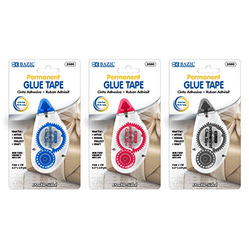BAZIC Products Permanent Glue Tape, Double Sided, 8 mm x 8 m - size: 144-Pack