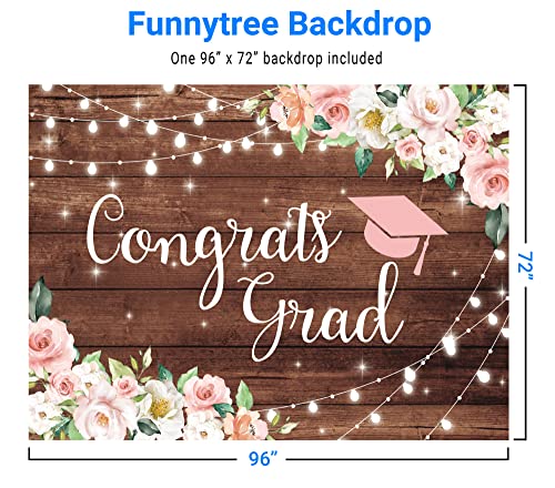 Funnytree 96" x 72" Congrats Grad Backdrop Flower Wood Board Class of 2026 Graduation Background College Prom Party Event Decor Banner Portrait Photobooth Cake Table Selfie Prop Studio Photography - size: 96 x 72 in