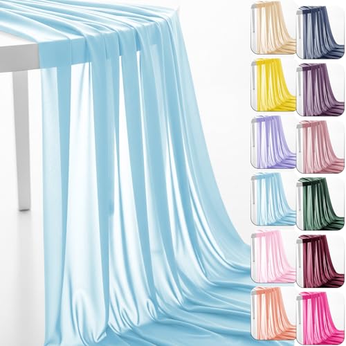 60" Chiffon Fabric by The Yard Pre-Cut Sheer Fabric for Wedding Arch Draping Fabric Swag Curtain Scarf Party Backdrop Decoration Ceiling Decor (Baby Blue, 1 Yard) - color: Baby Blue, size: 1 Yard