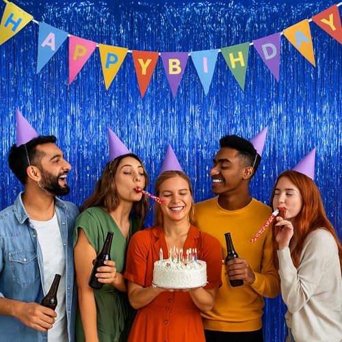 Voircoloria 3 Pack 3.3x8.2 Feet Blue Foil Fringe Backdrop Curtains, Tinsel Streamers Birthday Party Decorations, Fringe Backdrop for Graduation, Baby Shower, Gender Reveal, Disco Party - color: 13 Dark Blue