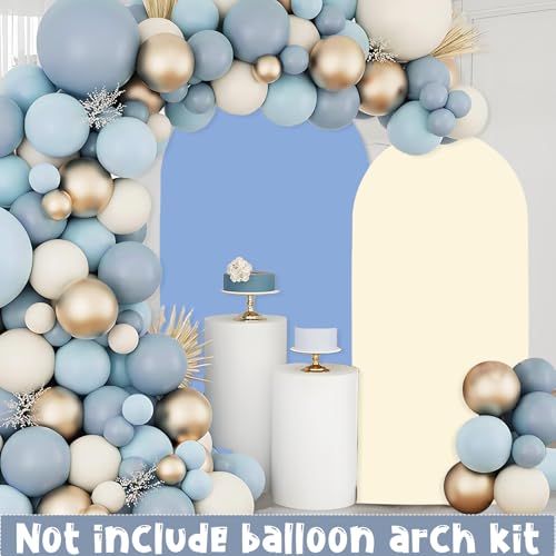 2PCS Arch Backdrop Covers Haze Blue Cream Color (7.2ft+6ft) , Spandex Fitted Arch Stand Covers Background for Wedding Baby Shower Birthday Bridal Shower Party Decorations(Only Covers) - color: Blue & Cream, size: 7.2FT/6FT