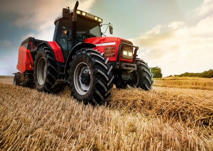 BELECO 6x4ft Fabric Farming Tractor Photography Backdrop Countryside Field Red Tractor Haystack Fall Harvest Photography Background Autumn Themed Party Decoration Photo Studio Props - size: 6x4FT