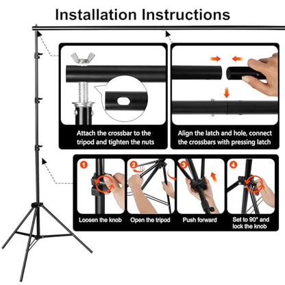 10x10FT Adjustable Photography Backdrop Stand Kit Photo Studio Background Support with 4 Crossbars 6 Clamps 2 Sandbags