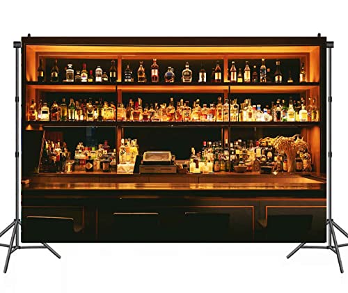 Vinyl 15x10ft Bar Photo Backdrop, Wine Cafe Restaurant Drink Shelf Photography Backdrops Friendsmas Party Urban Club Speakeasy Room Wall Art Decor Banner Photo Backdrop Booth Props BJXTPH204 - size: 15x10ft