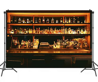 Vinyl 15x10ft Bar Photo Backdrop, Wine Cafe Restaurant Drink Shelf Photography Backdrops Friendsmas Party Urban Club Speakeasy Room Wall Art Decor Banner Photo Backdrop Booth Props BJXTPH204 - size: 15x10ft