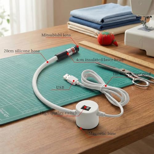 Teotranic Magnetic Sewing Machine Alignment Light - Precision Positioning Guide for Quilting & Straight Stitching - Professional Hands-Free Positioning Tool for Fabric (Red Cross Line) - color: Red Cross Line
