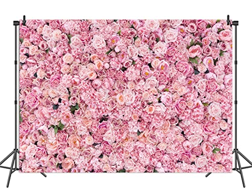 7x5ft Pink Rose Wall Background Pink Flowers Backdrops Spring Tea Party Backdrop Floral Girls Birthday Weeding Valentine's Day Mother's Day Event Banner Photo Props - size: 7 x 5 ft