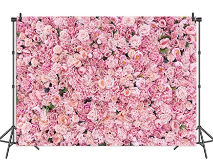 7x5ft Pink Rose Wall Background Pink Flowers Backdrops Spring Tea Party Backdrop Floral Girls Birthday Weeding Valentine's Day Mother's Day Event Banner Photo Props - size: 7 x 5 ft